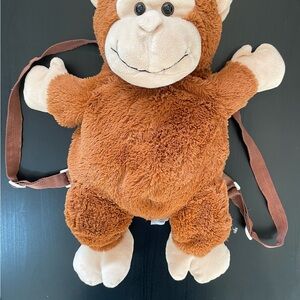 Brown Plush Monkey Kids Backpack - Soft Stuffed Animal Bag